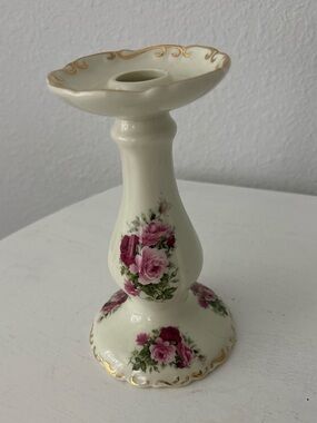 Vintage Formalities Baum Bros Tall Tapered Candlestick Floral Roses Gilding